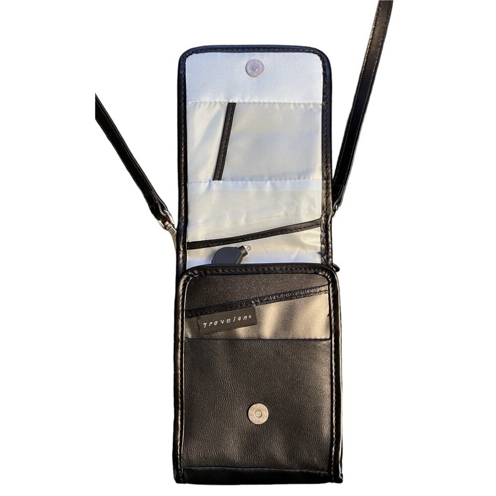 Travelon Leather Crossbody Purse Black Credit Card Belt Loop Boarding Pass Slot - Picture 3 of 16